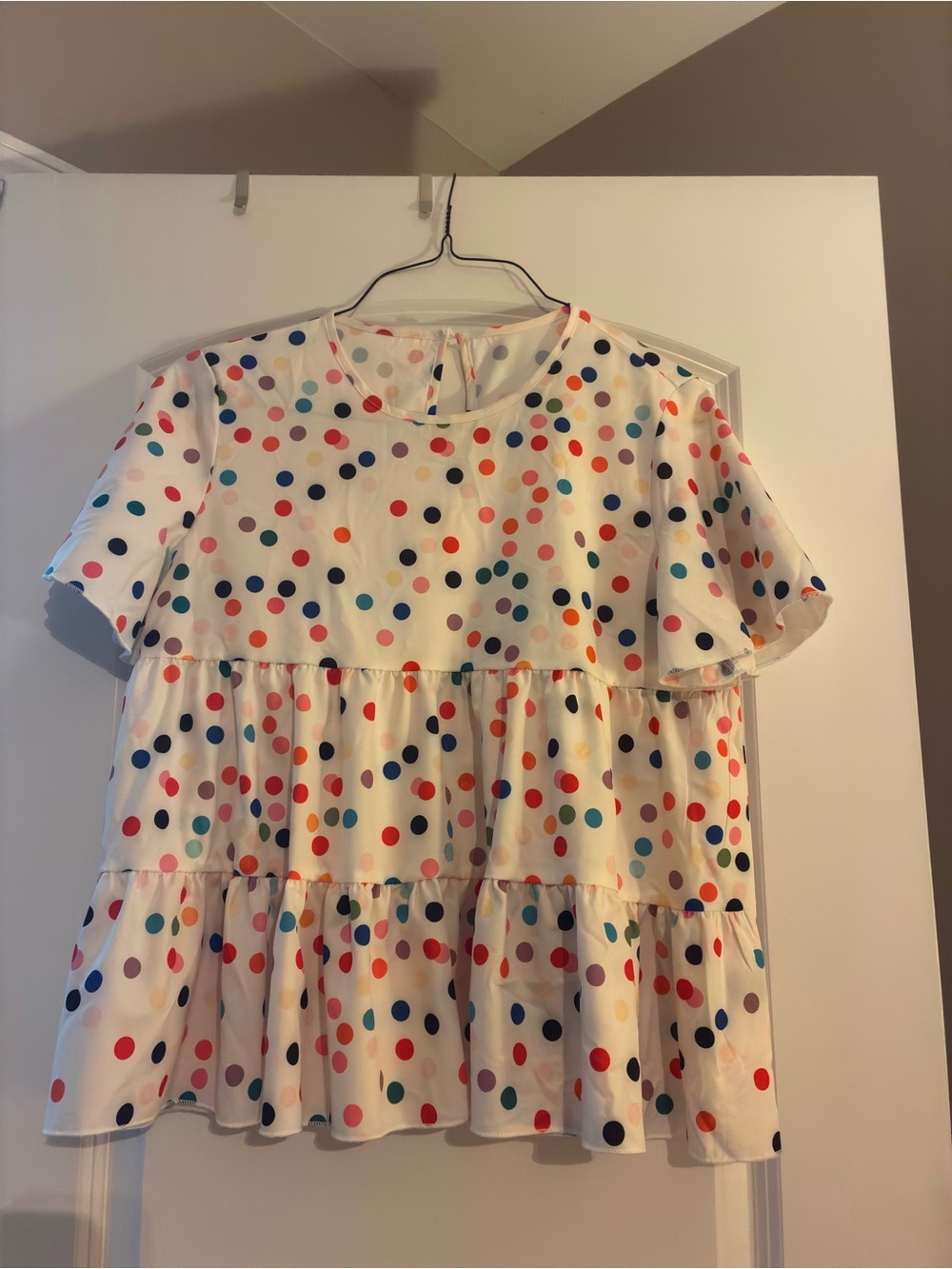 Polka Dot Tiered Short Sleeve Blouse